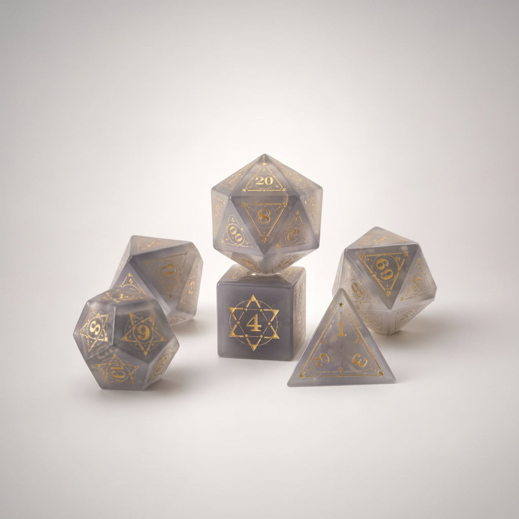 Gray Cat's Eye Gemstone Dice Set