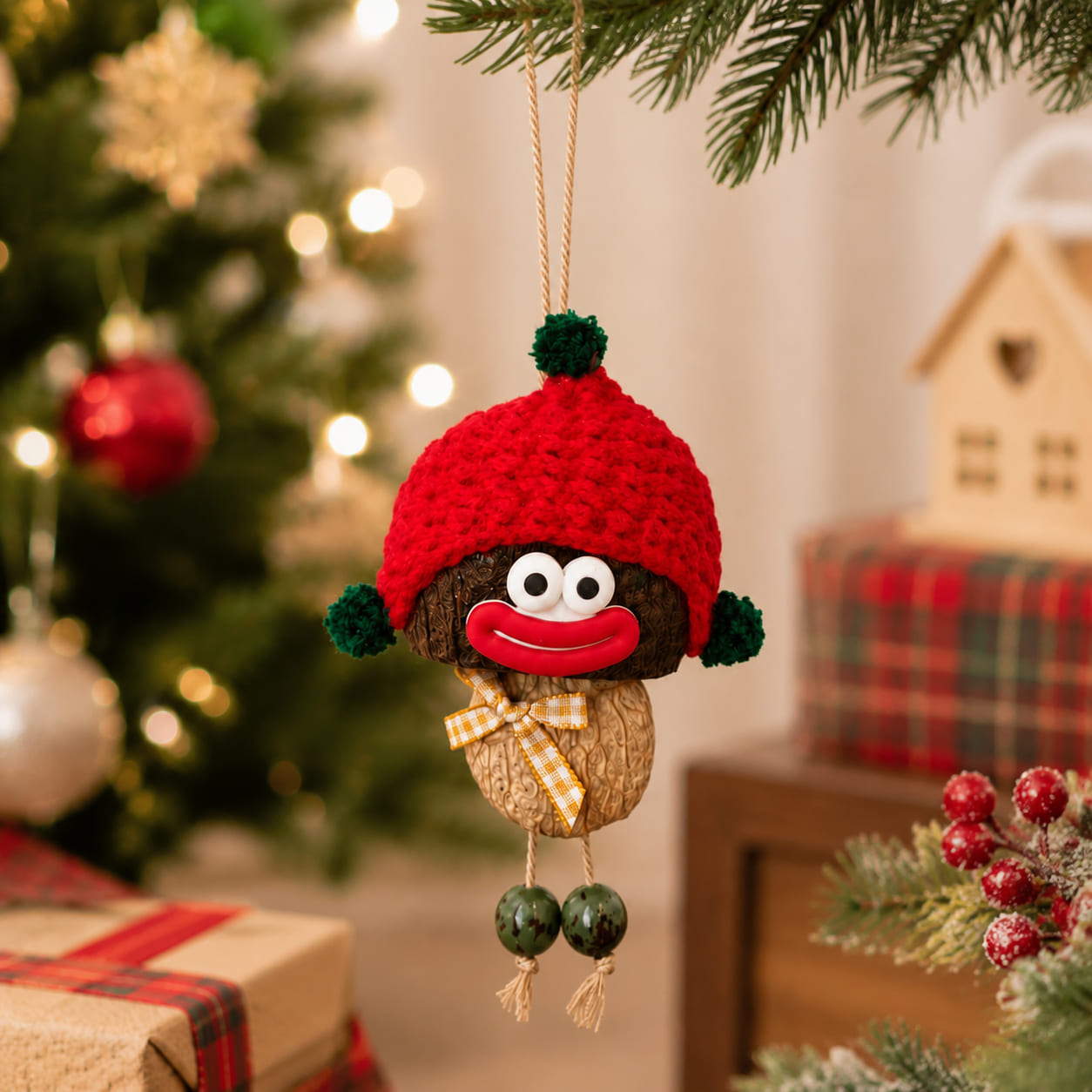 Big Smile Red Hood Walnut Charm