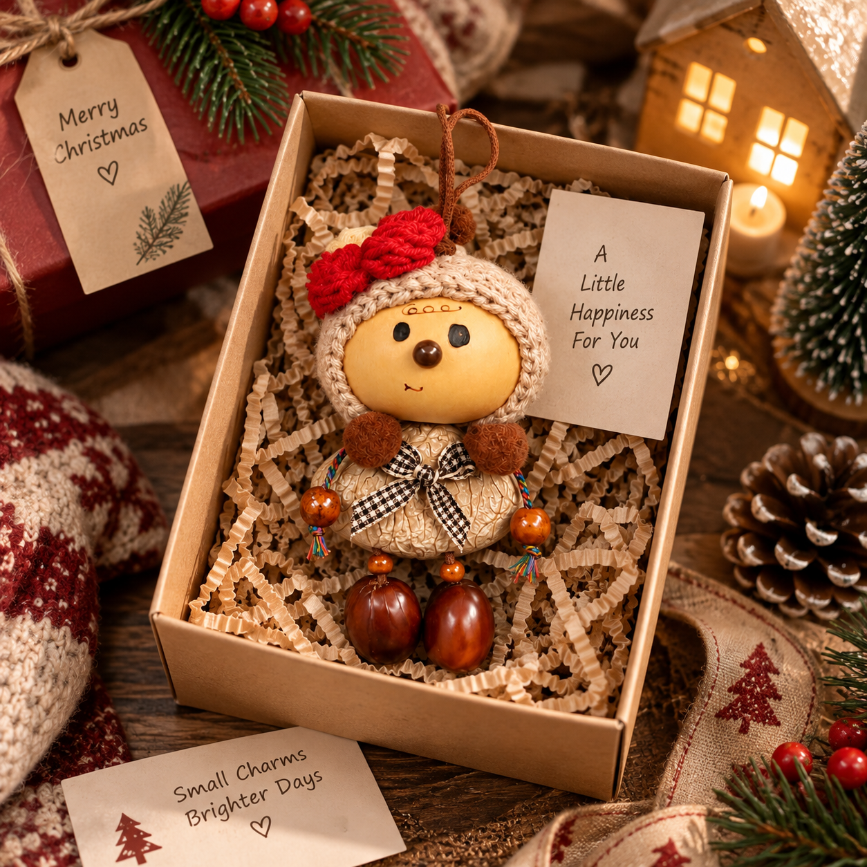 Red Bow Winter Girl Charm