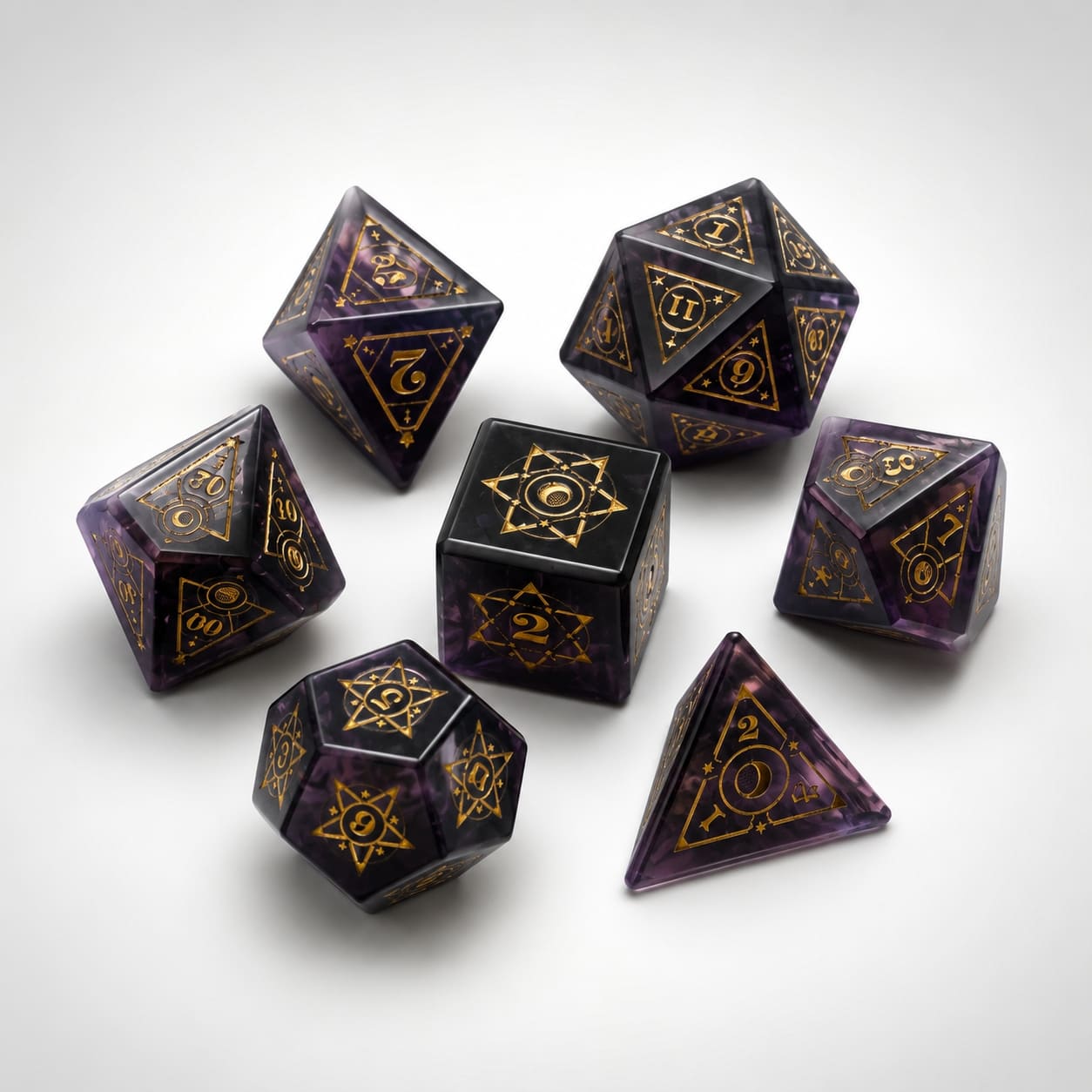 Deep Purple Cat's Eye Gemstone Dice Set