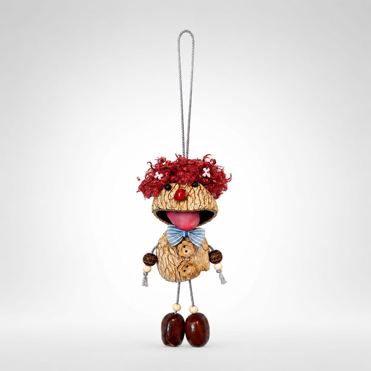 Red Curl Bow Tie Walnut Charm