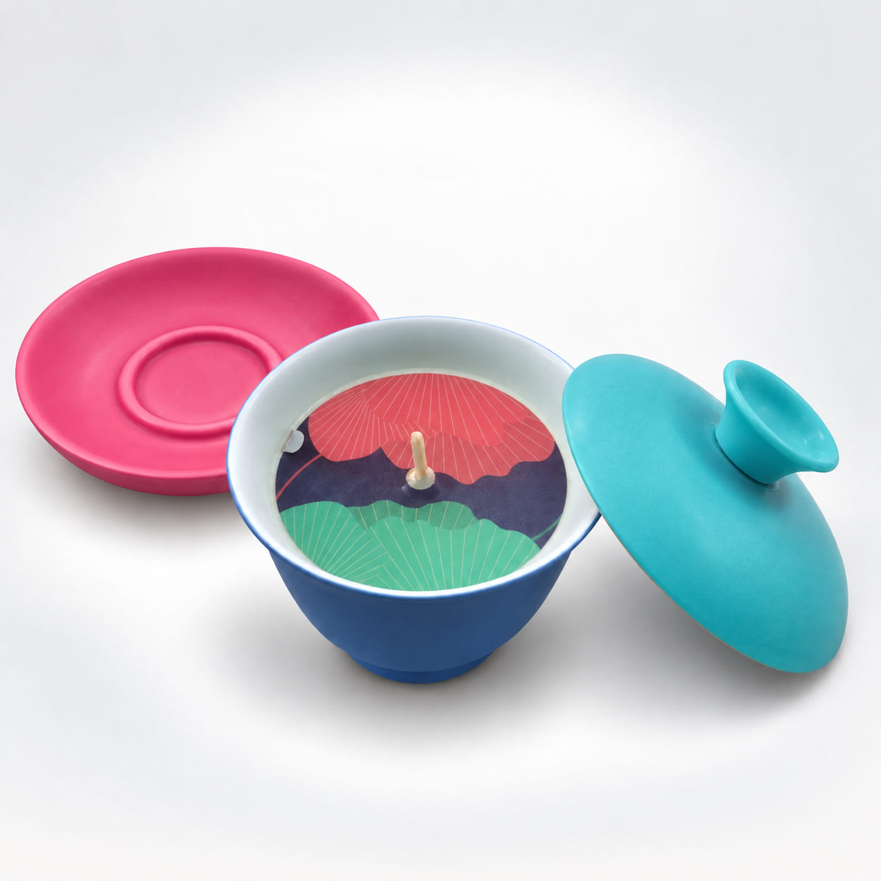 Colorful Ceramic Scented Candle with Lid & Tray