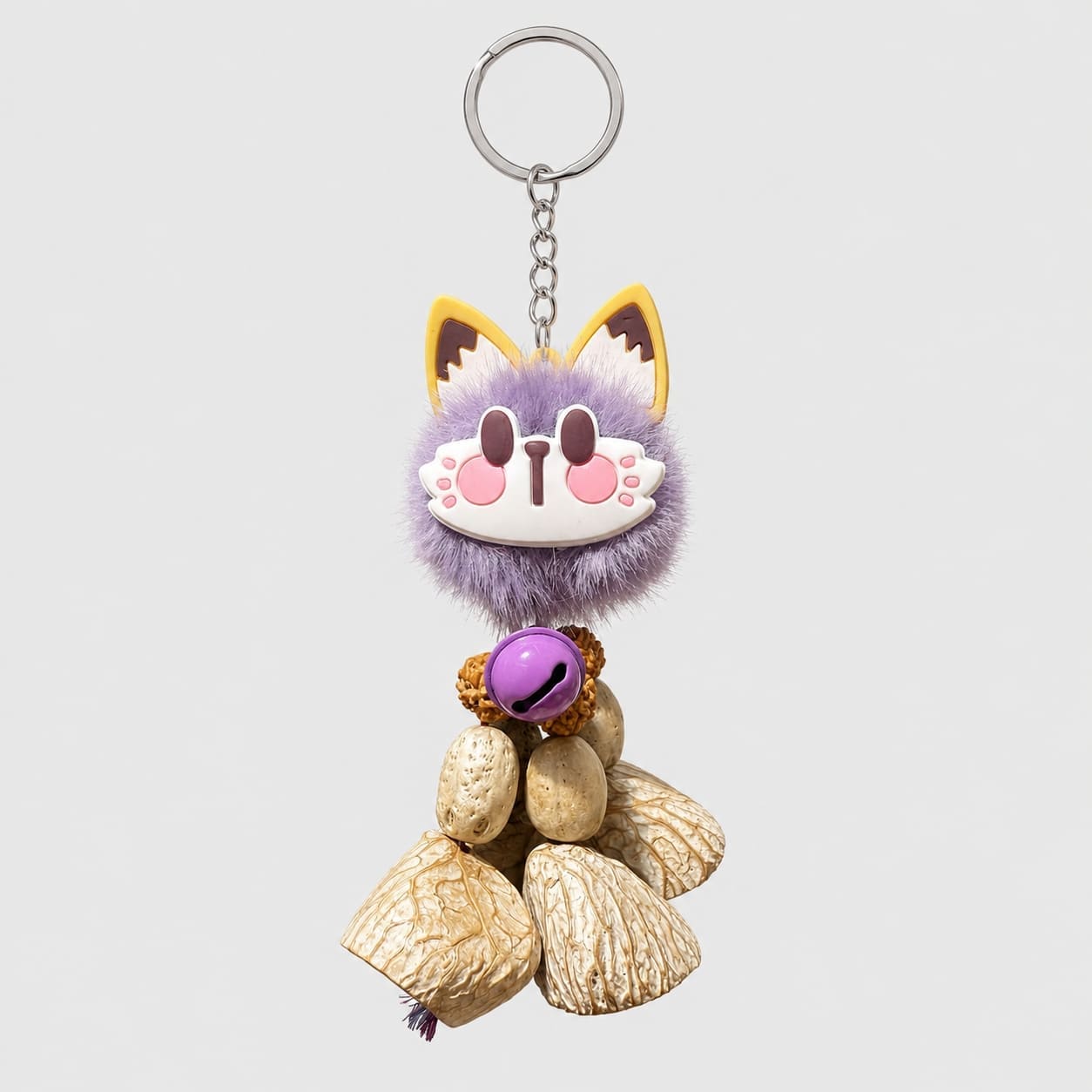 Purple Fluffy Cat Keychain