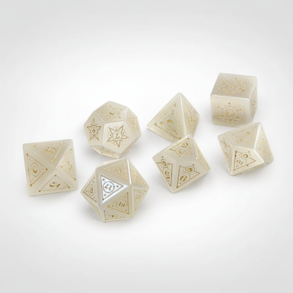 White Cat's Eye Gemstone Dice Set