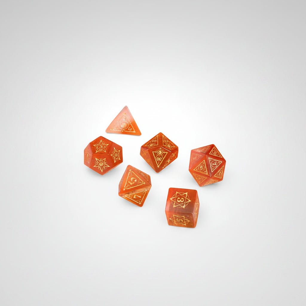 Watermelon Red Cat's Eye Gemstone Dice Set (White Gradient)
